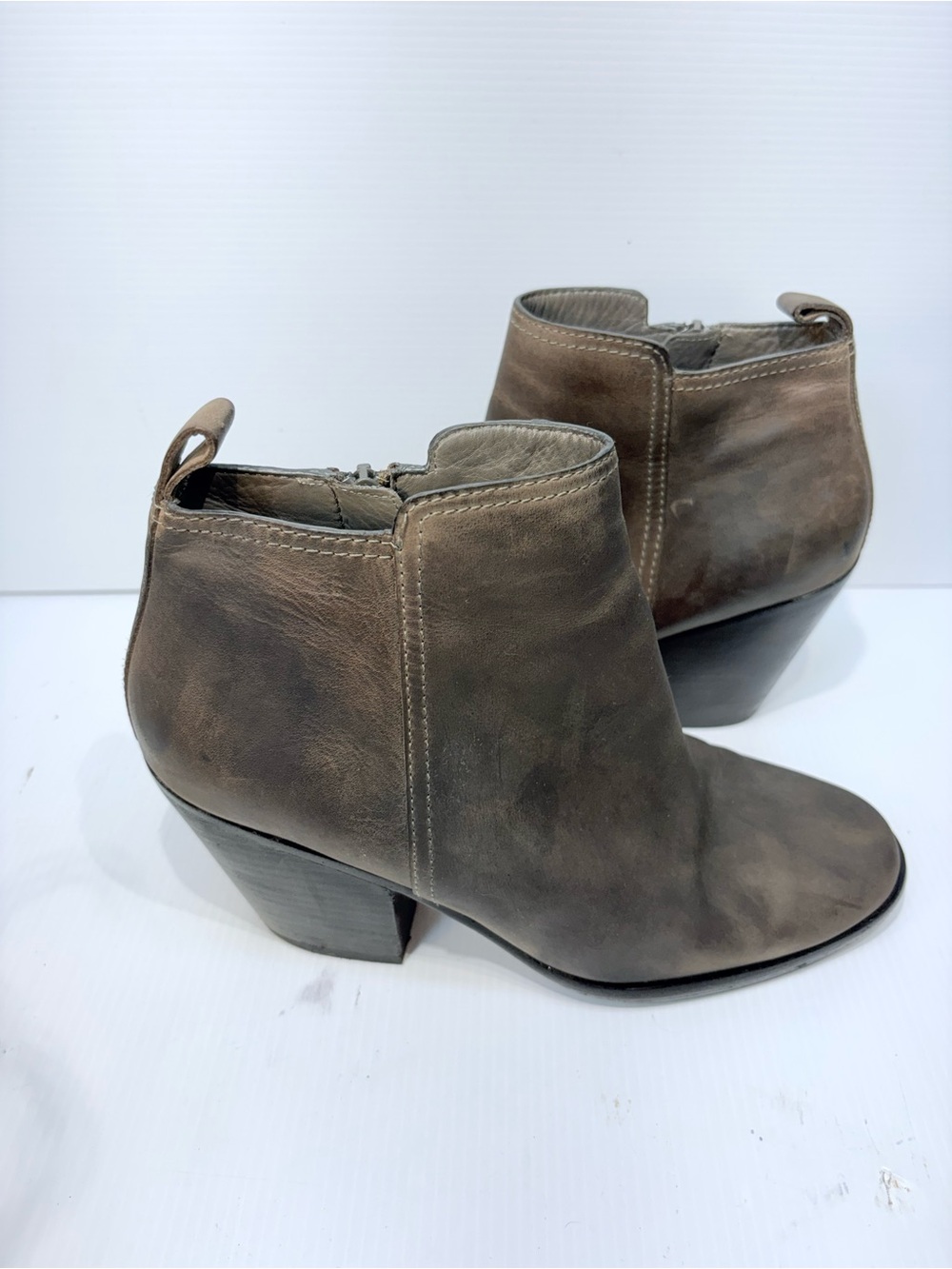 Cole Haan Green/Grey Leather Ankle Booties, Block Heel, Side Zip - Size 8